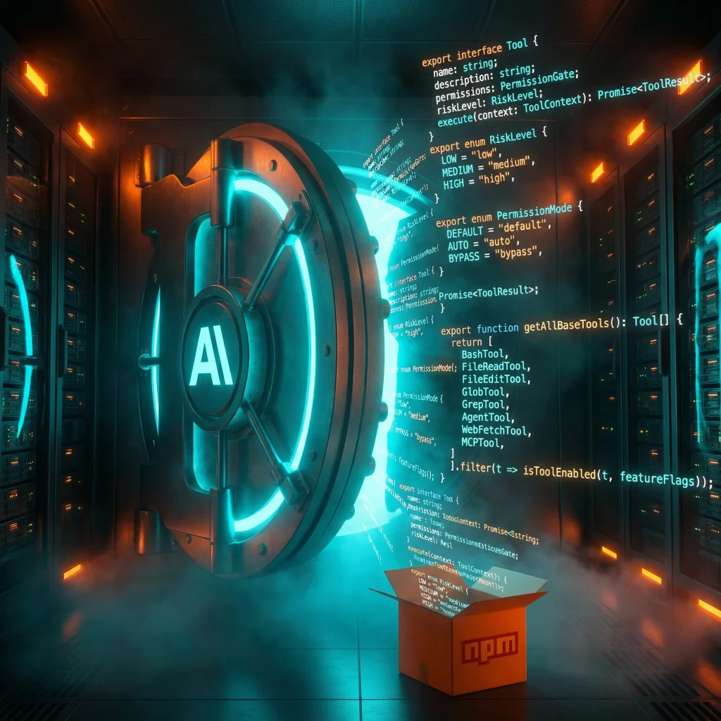 Anthropic vault cracked open with TypeScript source code streaming out, generated with gemini-3-pro-image